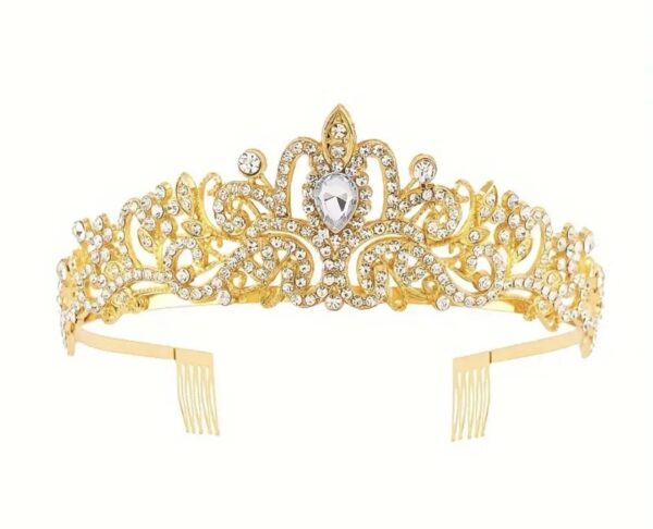 Tiara corona dorada con piedras (metal)