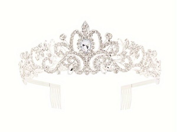 Tiara corona plateada con piedras (metal)
