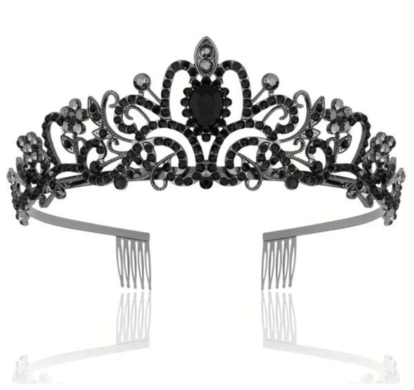 Tiara corona negra con piedras (metal)