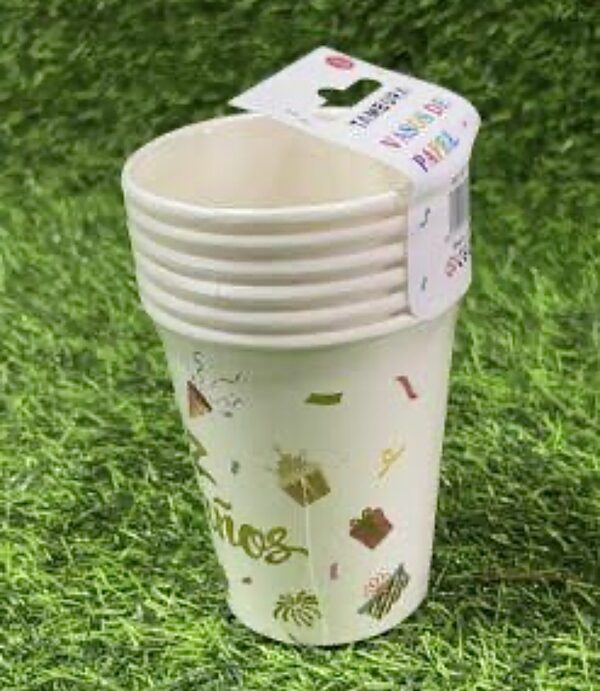 Vasos Feliz cumpleaños (pack 6) white and gold