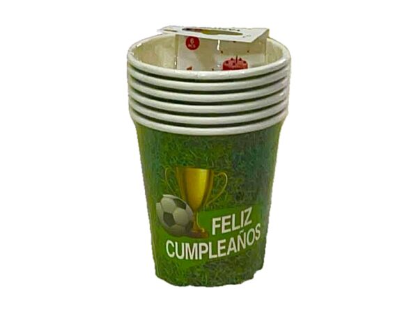 Vasos Feliz cumpleaños futbol (pack 6)