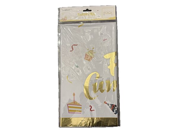 Mantel Feliz Cumpleaños (white and gold)