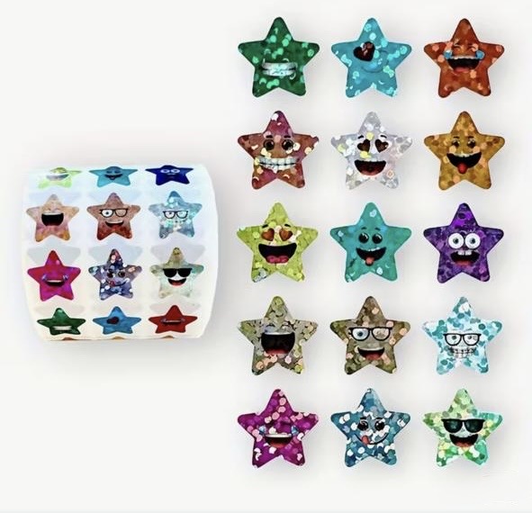 Stickers estrella colores glitter variados (pack 20)