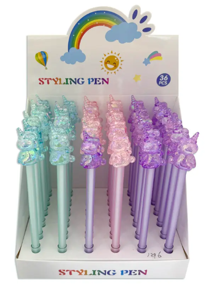 Lapicero Unicornio glitter (colores variados al azar: rosa, celeste, lila)