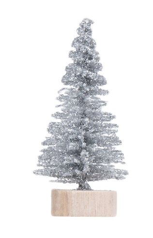 Mini arbol de Navidad base madera (20cm altura aprox plateado) Xmas
