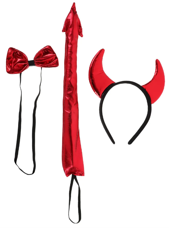 Disfraz de diablo metalizado (cola, vincha, corbata)