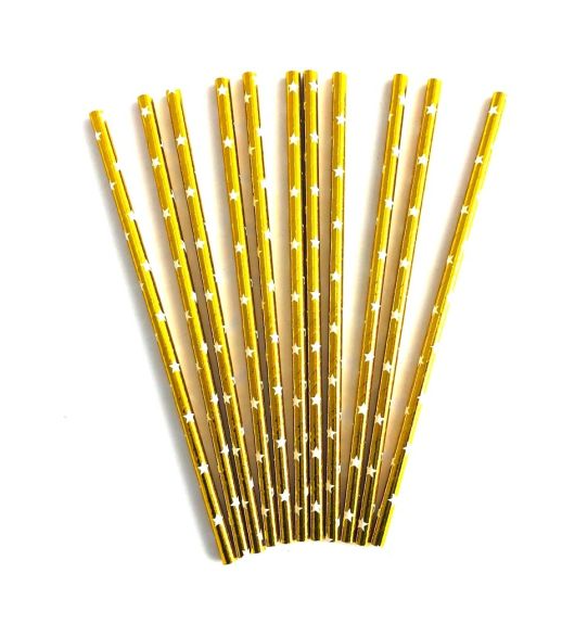 Cañitas doradas con estrellas blancas (pack 25)