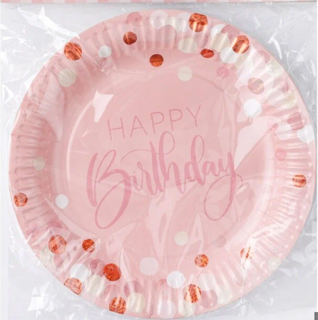Platos Happy Birthday rose gold (pack 8)