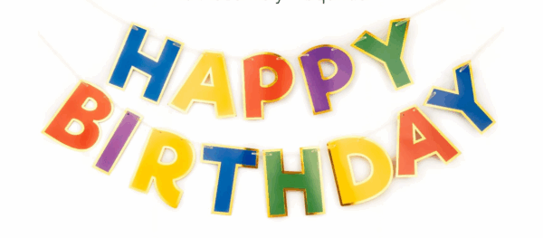 Banderin Happy Birthday (multicolor y borde silver)