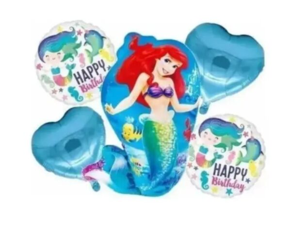 Pack 5 globos la Sirenita Happy Birthday (helio)