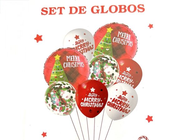 Pack 8 globos Happy Merry Crhistmas (xmas - Navidad)  con helio