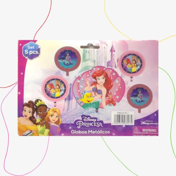 Pack 5 globos Princesas variadas y centro la Sirenita (helio)