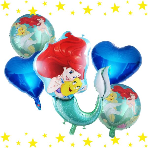 Pack 5 globos la Sirenita corazon (helio)