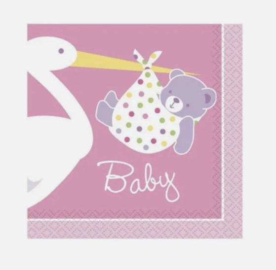 Servilletas Baby Shower Cigüeña rosa (pack 16) chicas