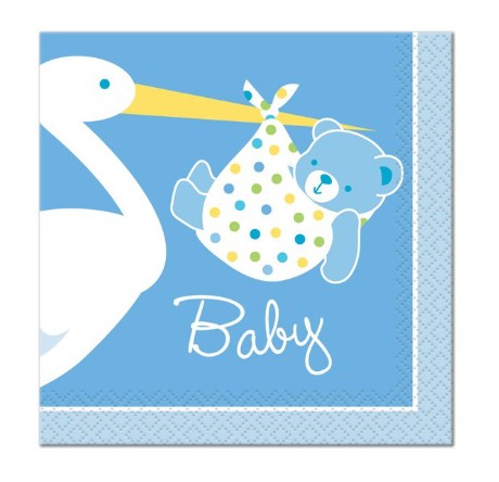 Servilletas Baby Shower Cigüeña celeste (pack 16) chicas