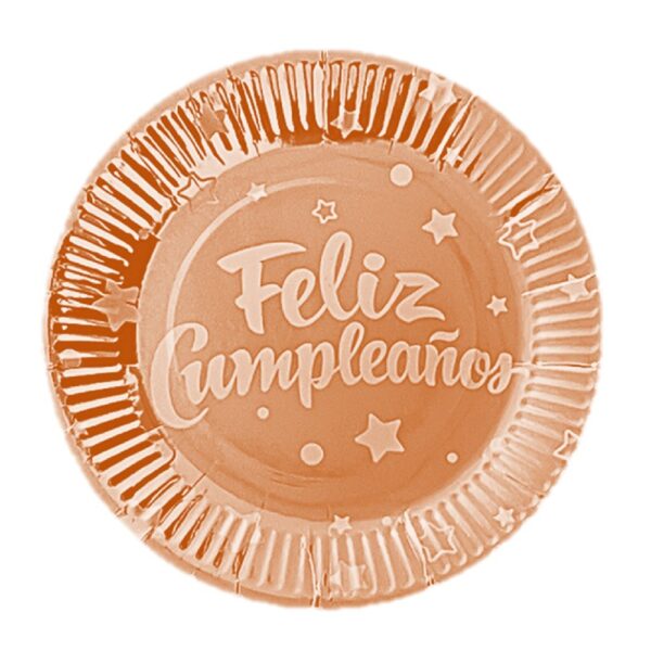 Platos feliz cumpleaños rose gold metalicos chicos (pack 10)
