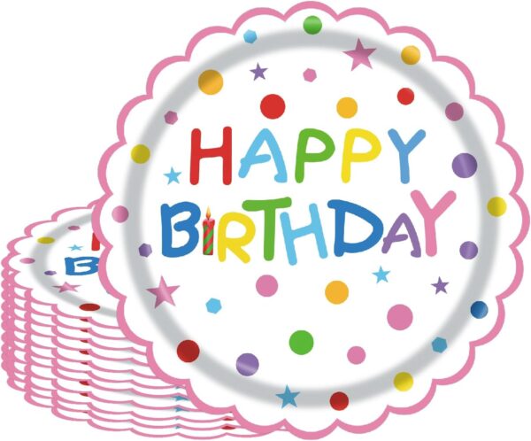 Platos Happy Birthday festoneada (pack 8)
