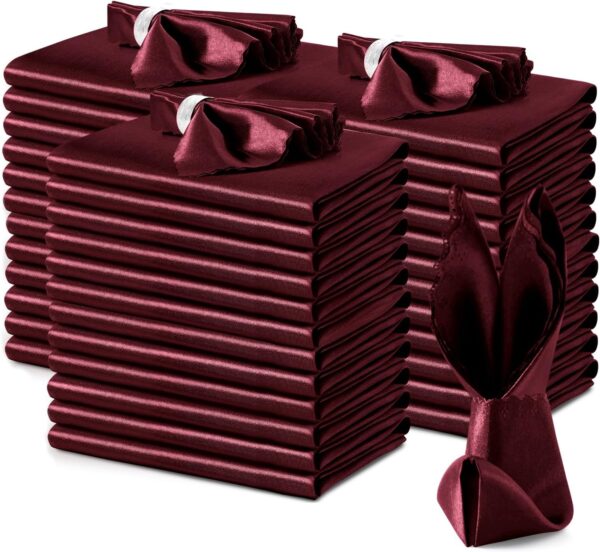 Servilletas de saten festoneadas (borgoña) 44cm x 44cm (pack 10)