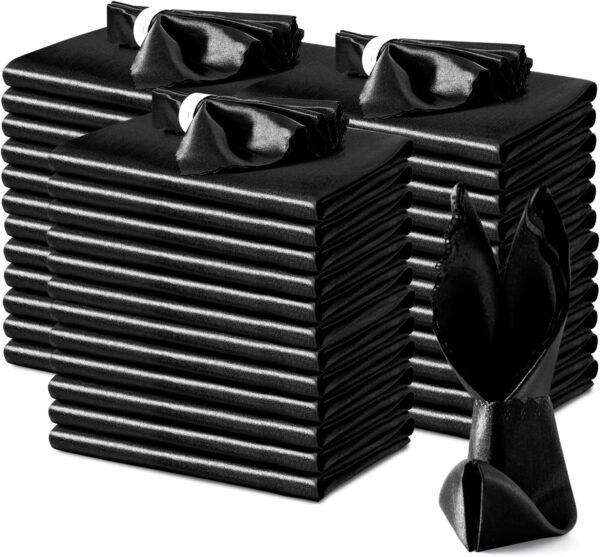 Servilletas de saten festoneadas (negro) 44cm x 44cm (pack 10)