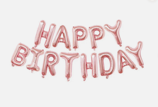 Blister Globos letras Happy Birthday (rose gold)