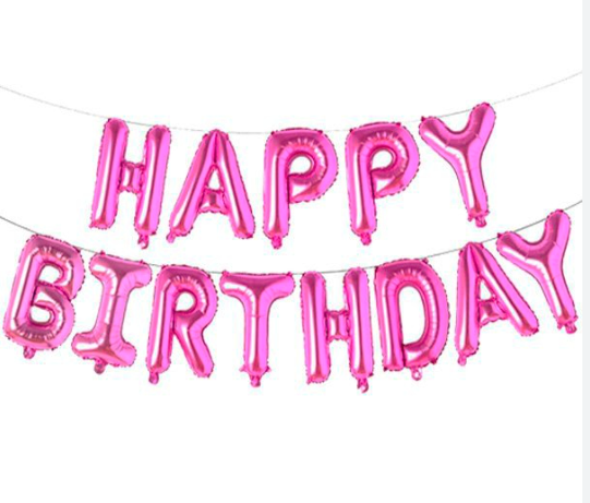 Blister Globos letras Happy Birthday (fucsia)