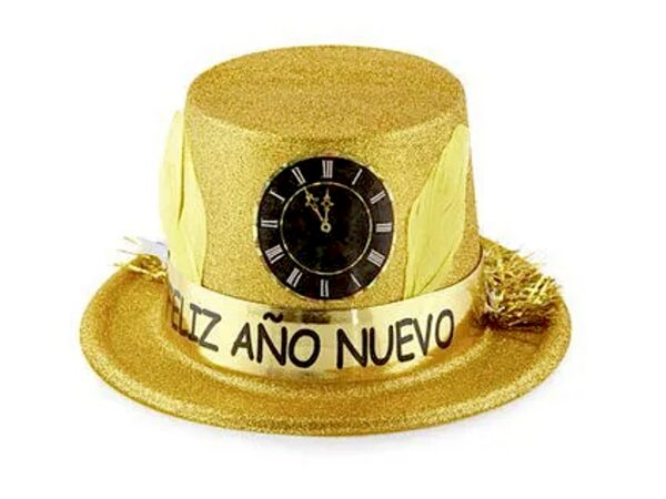 Sombrero reloj feliz año nuevo (dorado)