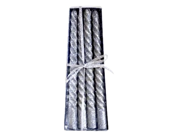 Velas glitter grandes plateadas (pack 4) silver