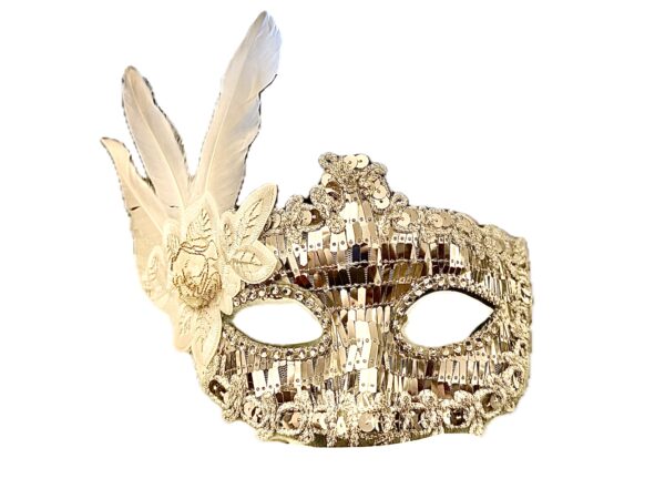 Antifaz deluxe encaje y pluma blanca