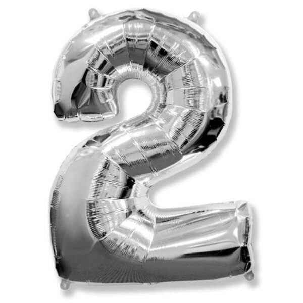 Globo numero 2 plateado metalico 32" o 80cm con helio