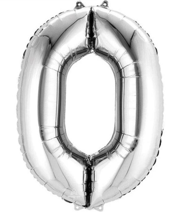 Globo numero 0 plateado metalico 32" o 80cm con helio