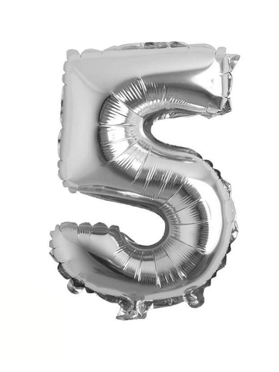 Globo numero 5 plateado metalico 32" o 80cm con helio