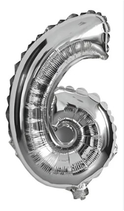Globo numero 6 plateado metalico 32" o 80cm con helio