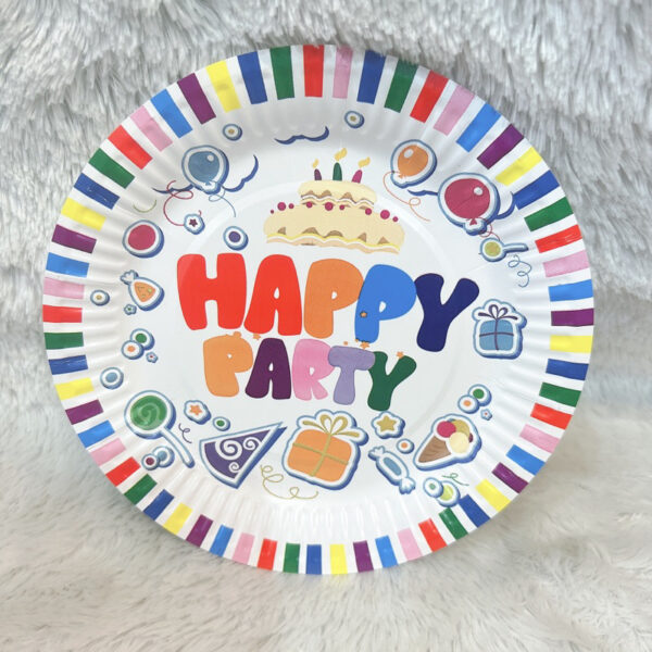 Platos Happy Birthday rayas multicolor (pack 10)