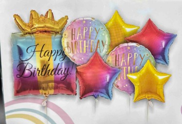Pack 7 globos Happy Birthday y feliz cumpleaños (helio)