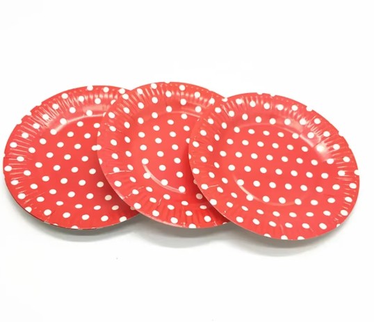 Platos rojos puntos blancos chicos (pack 10)