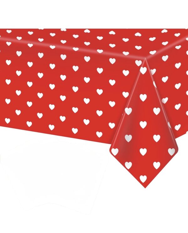 Mantel rojo corazones blancos  (137cm x 274cm) amor (edicion limitada)