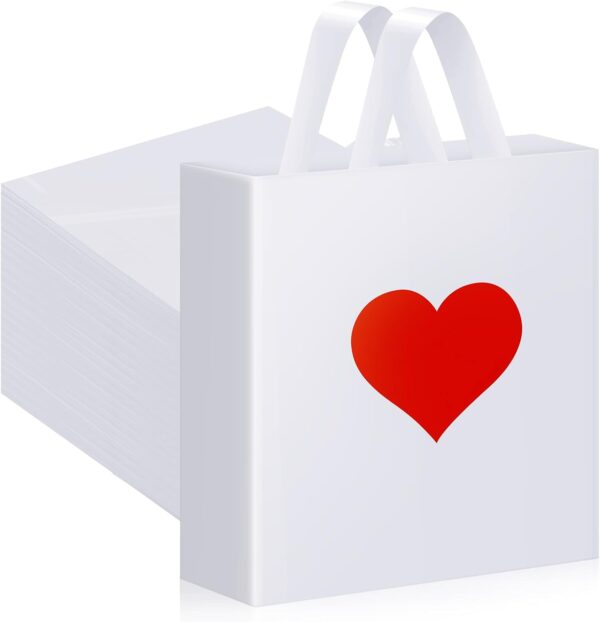 Bolsas blancas corazon rojo (plastico) (25cm x 35cm x 10cm ancho) (pack 4)