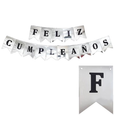 Banderin metalico Feliz cumpleaños (plateado)