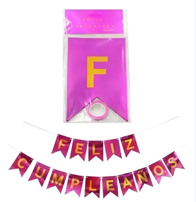 Banderin metalico Feliz cumpleaños (morado holografico)