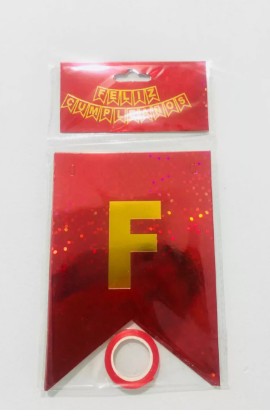 Banderin metalico Feliz cumpleaños (rojo) (imagen referencial letras negras)