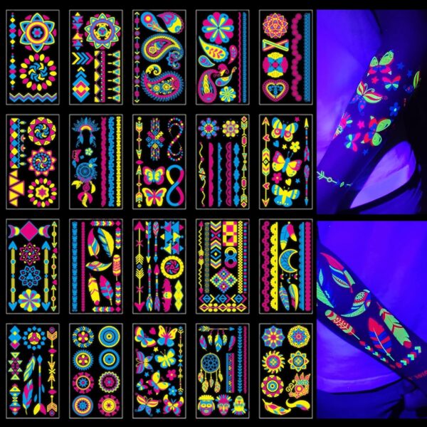 Tatuaje neon glow party (brillan en la oscuridad) X2