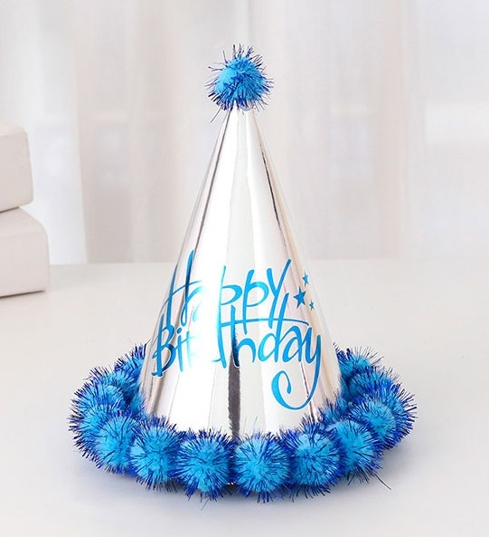 Gorro Happy Birthday pompon (azul)