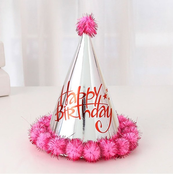 Gorro Happy Birthday pompon (rosado)