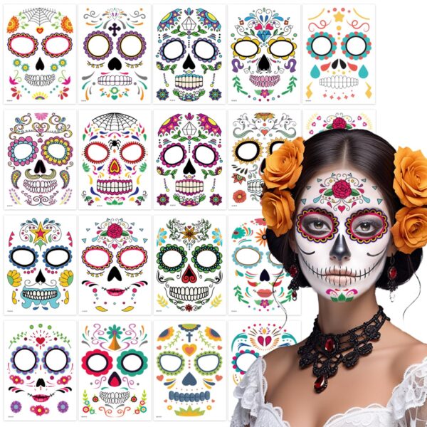 Tatuaje para rostro calavera, halloween, esqueleto x1 (al azar)