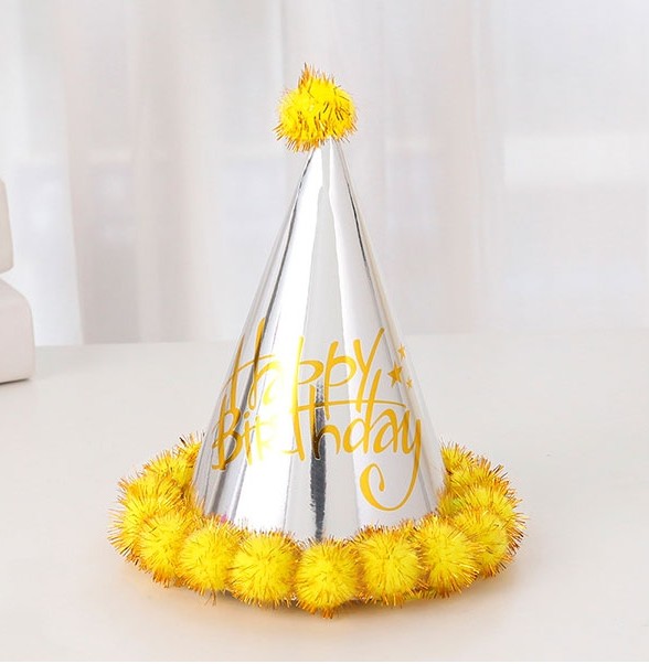 Gorro Happy Birthday pompon (amarillo)