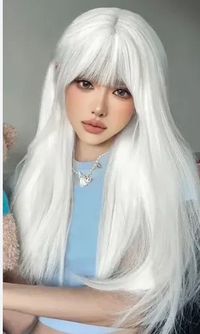 Peluca larga disfraz blanca