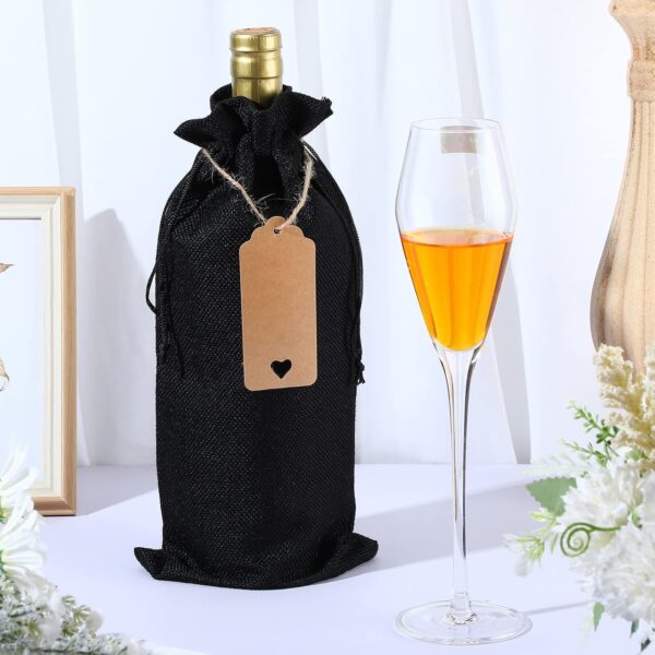 Bolsa Porta vino de yute negra con tag